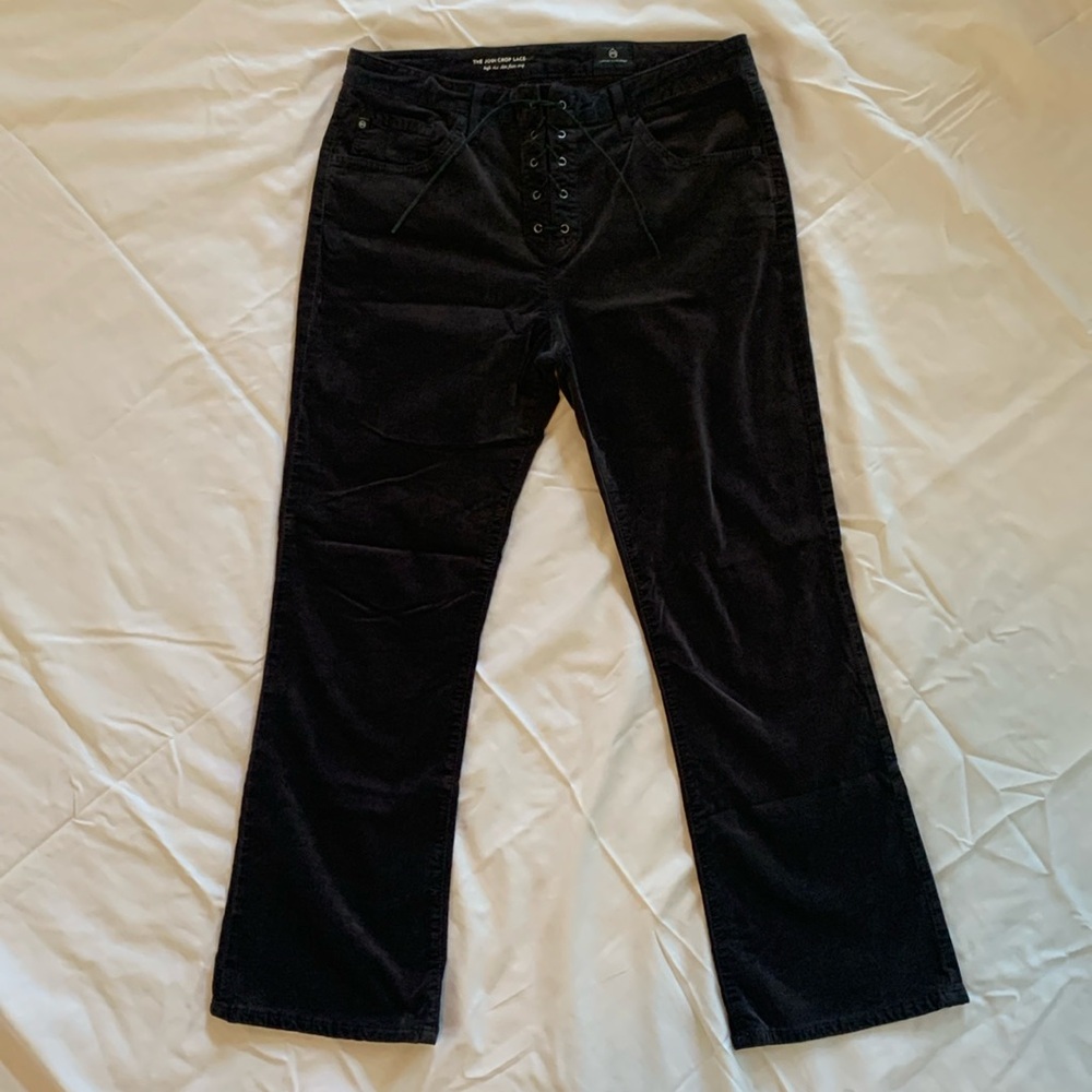 AG “The Jodi” crop lace high rise flare crop velvet jeans